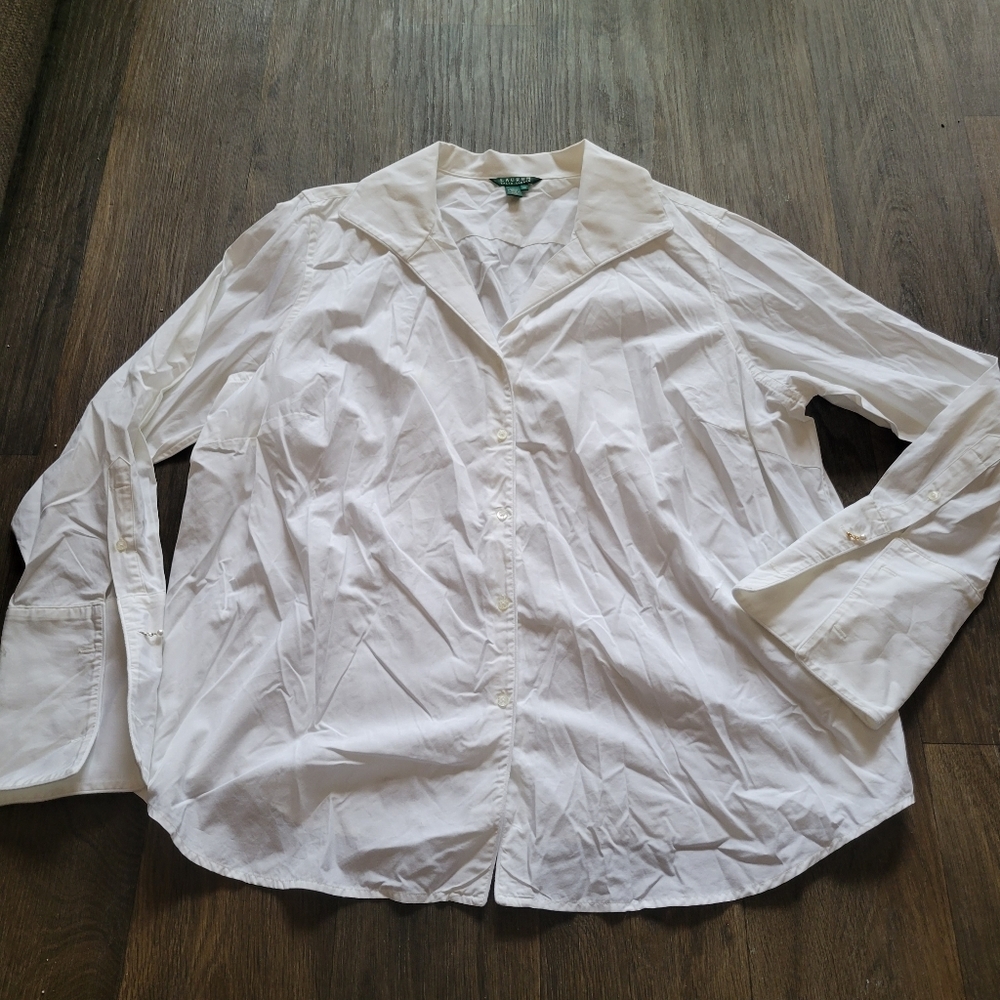 Ralph Lauren Classic White Button-Down Shirt 3x With Faux Pearl Buttons Sleeve